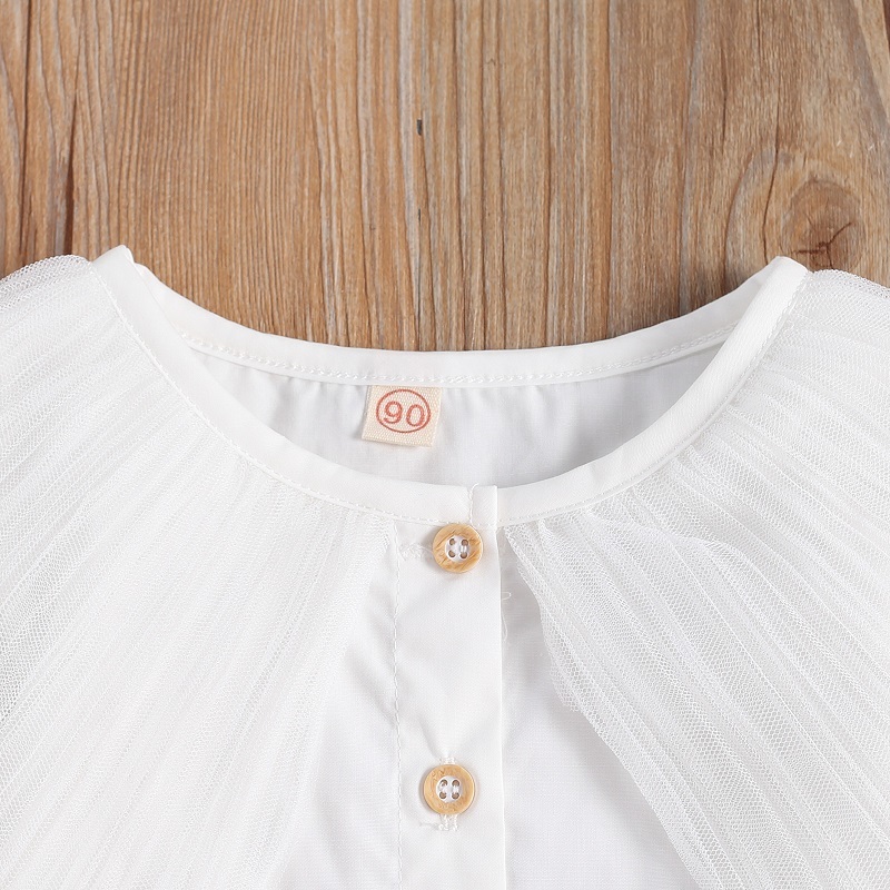 1-6Y Princess Kids Baby Girl Long Sleeve Lace Collar White T-shirt Tops Denim Suspender Skirt 2PCS Children Girls Clothing SetX1019