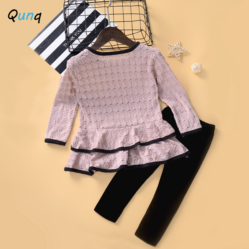 Sweet Girls Clothing Set Pink Long Sleeve Ruffle Shirts Black Velvet Children Suits Spring Fall Toddler Kids Clothes for GirlX1019