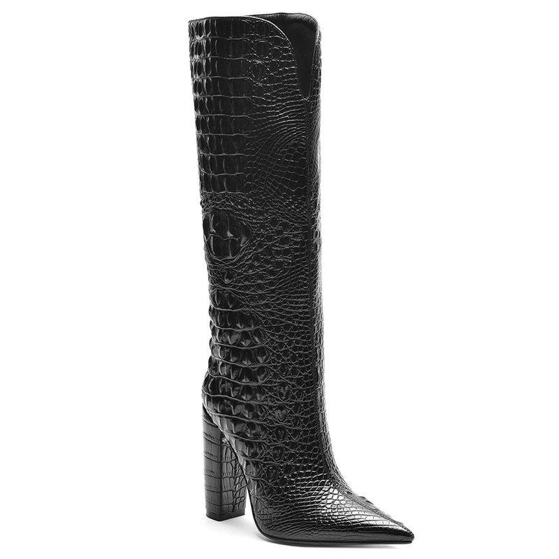 2020 Brand Boots Faux Crocodile Leather Women Boots Spring Autumn Knee High Fashion Square High Heels Winter Ladies Shoes, Black pu lining 
2020 Brand Boots Faux Crocodile Leather Women Boots Spring Autumn Knee High Fashion Square High Heels Winter Ladies Shoes, Black pu lining