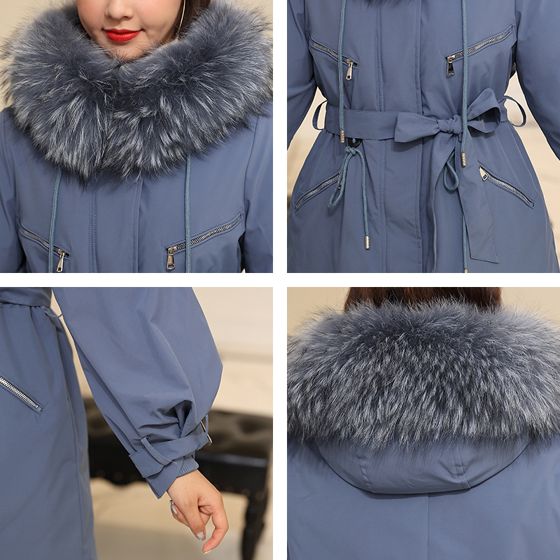 Korean Style Winter Long Jacket For Women Parkas Female Hooded Oversized Solid With Fur Collar Sashes Thick Coats Ladies 201031