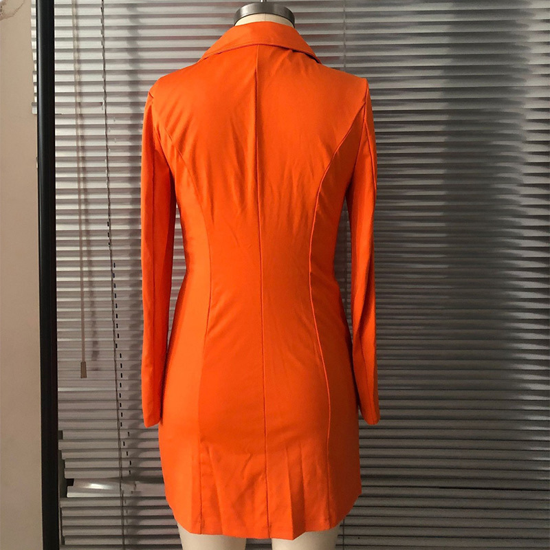 Women Chic Black Orange Blazer Dress Pockets Double Breasted Blazers Jacket Female Spring Office Lady Dresses Feminino 201102