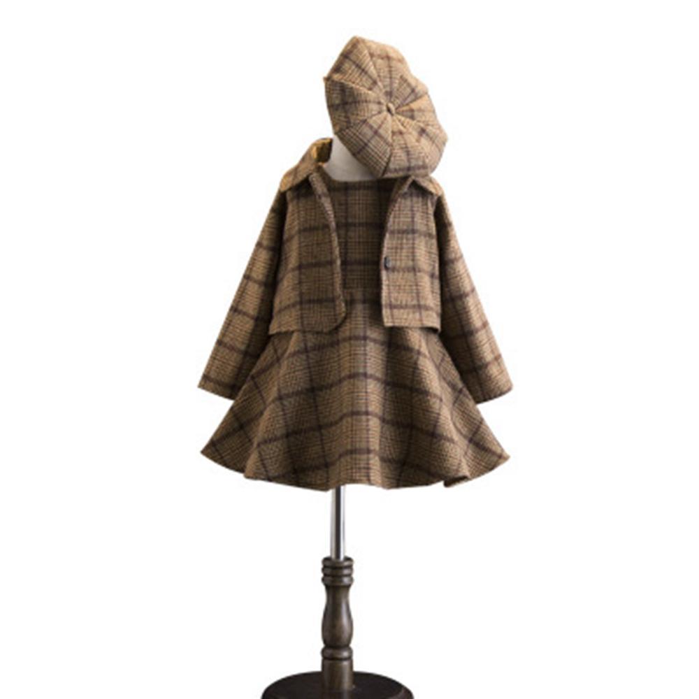 3PCS Toddler Girl Clothes Winter Kids Plaid Clothes Sets Girls Hats +Jackets +Dress Children Christmas Clothes Baby Fall OutfitsX1019