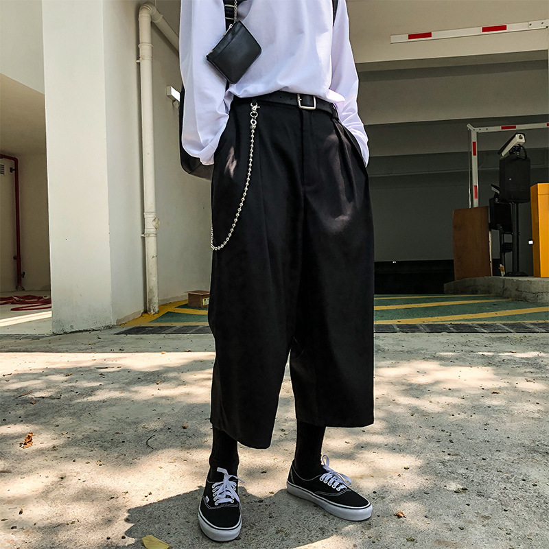 UNCLEDONJM Mens Summer Trousers CalfLength Pants Loose fit Waist Straight Breathable Solid Casual Trousers For men XK001 201110