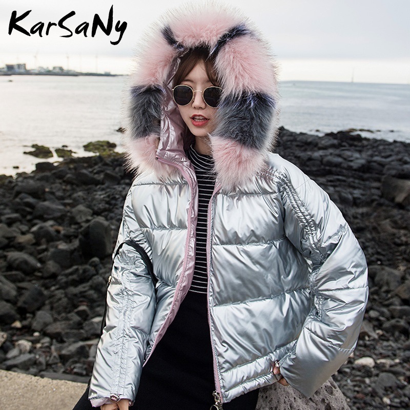 KarSaNy Fashion Winter Jackets Women Parka With Fur Woman Oversize Coat and Jacket Shiny Thicken Warm Coat With Fur Hood 201019
