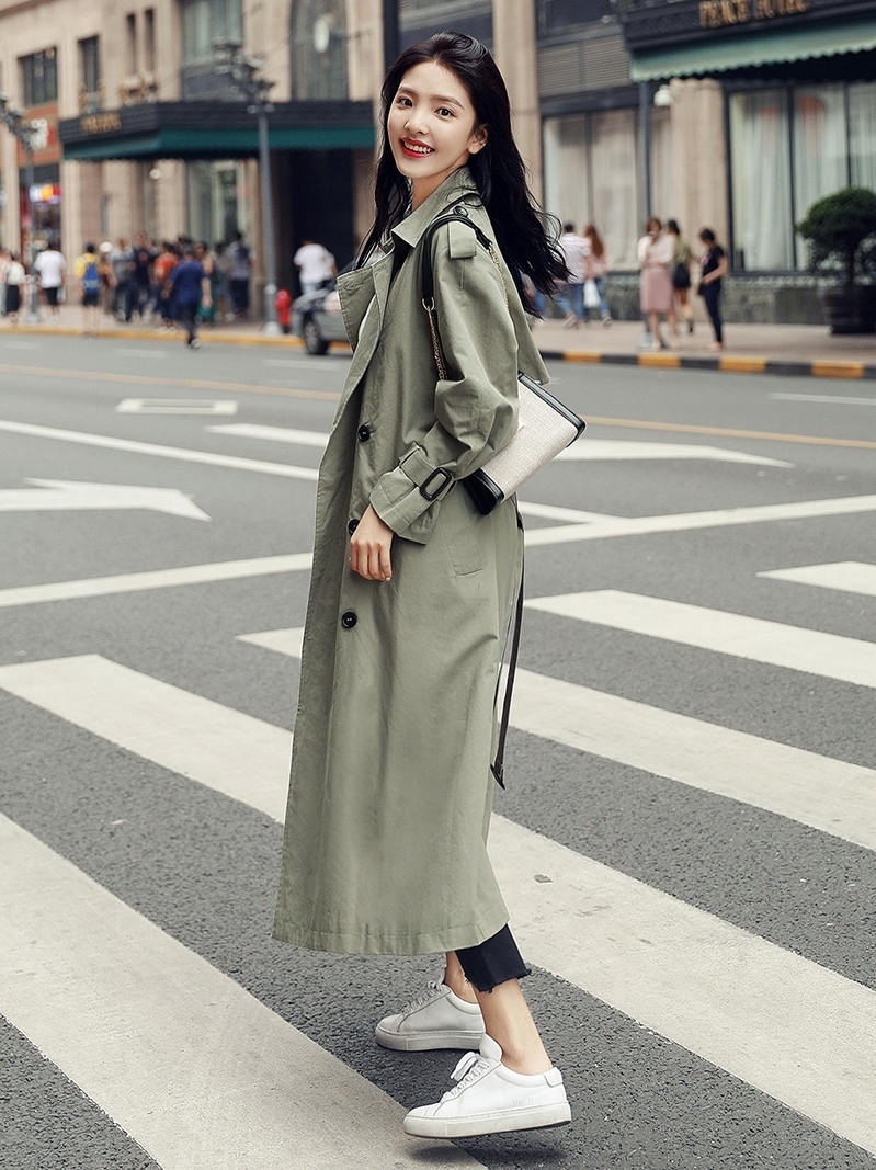 Trench coat new Korean casual loose womens British style over the knee fashion temperament coat 201111