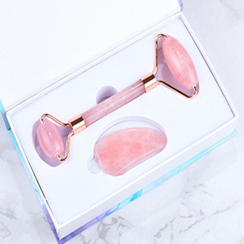 20pcs Natural Rose Quartz Gua Sha Board Pink Jade Stone Roller Body Facial Eye Scraping Plate Acupuncture Massage Relaxation Health Care