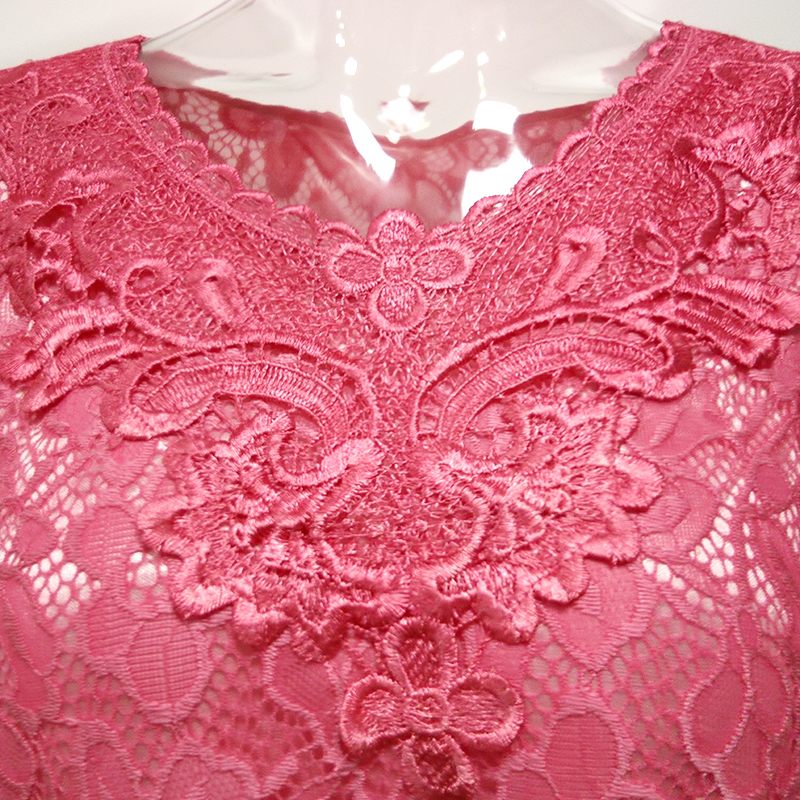 YTL Women Plus Size Retro Solid Pink Floral Lace Blouse Long Sleeve V Neck Crochet Tunic Top Ladies Shirts Tee 6XL 7XL 8XL T200321