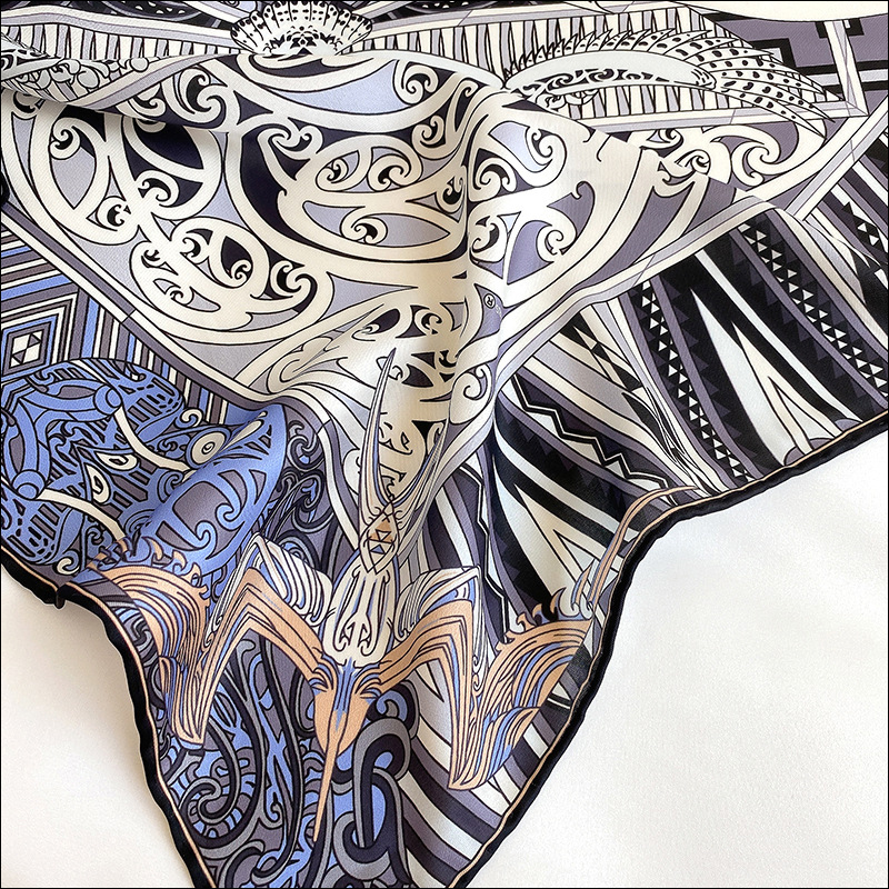 Satin Head Scarf Female Silk Rolled Edge Scarf 90 Woman Neck Foulard Luxe HIGH-END Headwrap"Kawa Ora"