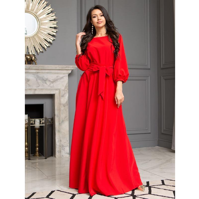 Vintage Bow Tie Maxi Long White Dress Women Lantern Sleeve Elegant Bandage Dress 2019 Solid O Neck Boho Floor -Length Dress LJ201202
