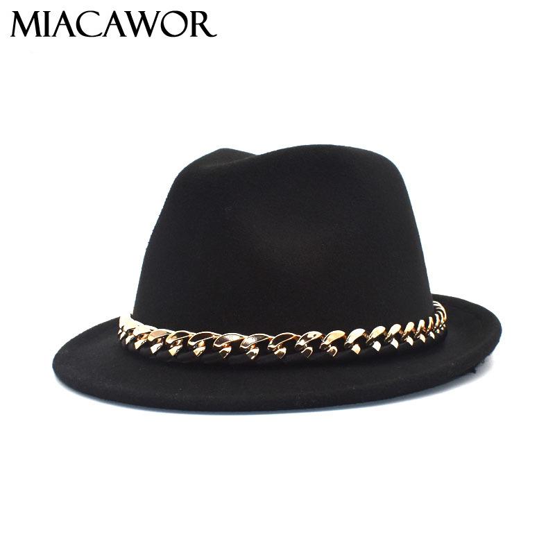 MIACAWOR New Autumn Winter Wool Fedoras Hats Women Chain Wide Brim Panama Jazz Hat Men British Vintage Cowboy Hat F114, Black
MIACAWOR New Autumn Winter Wool Fedoras Hats Women Chain Wide Brim Panama Jazz Hat Men British Vintage Cowboy Hat F114, Black
