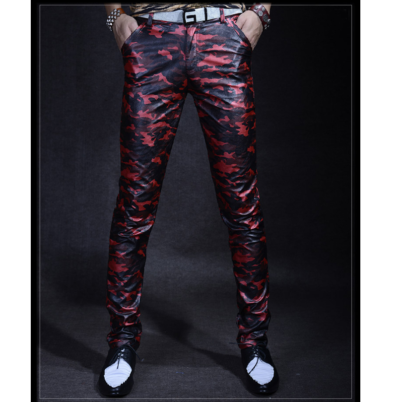Men 's Leather Trousers Slim Fit Camouflage Pants Men Autumn New Fashion Casual High Quality PU Faux Leather Pants Military Men 201118