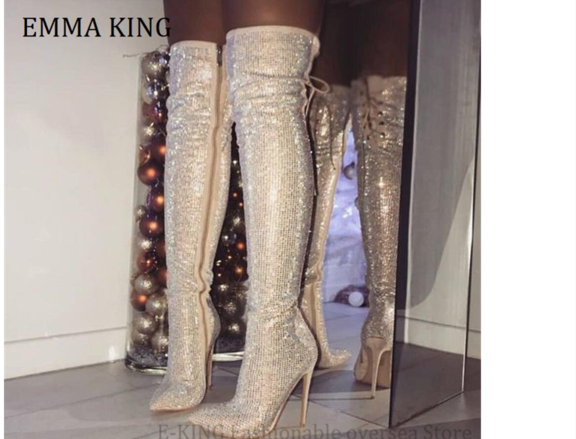 Bling Bling Crystal Women Long Boots Pointed Toe Rhinestone Stilettos Pumps Shining Over Knee Boots Thin High Heels Dress Shoes, White
Bling Bling Crystal Women Long Boots Pointed Toe Rhinestone Stilettos Pumps Shining Over Knee Boots Thin High Heels Dress Shoes, White