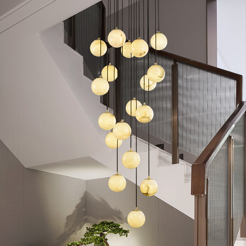 2021 Duplex Stair Light Marble Long Chandelier New Chinese Simple Rotating Staircase Light Nordic Living Room Light Federal Express