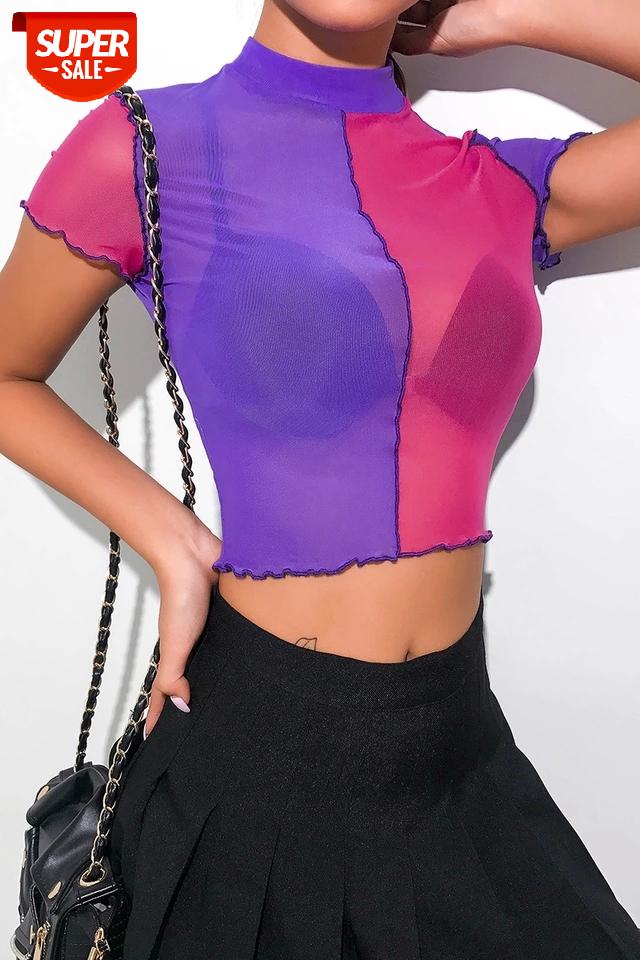 Summer Women's Casual See Through Sexy Sheer Mesh Crop Tops Short Sleeve Turtleneck Slim Spliced Color Party Clubwear T-Shirts #F23f, White
Summer Women's Casual See Through Sexy Sheer Mesh Crop Tops Short Sleeve Turtleneck Slim Spliced Color Party Clubwear T-Shirts #F23f, White