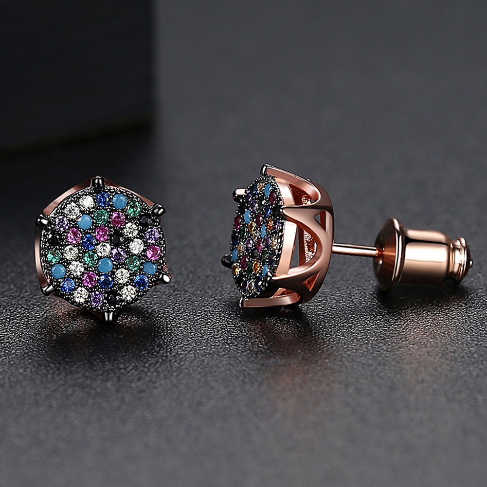 Hip Hop Colorful Zircon Stud Earrings Men Women Jewelry Gold Plated Girl Women Gift