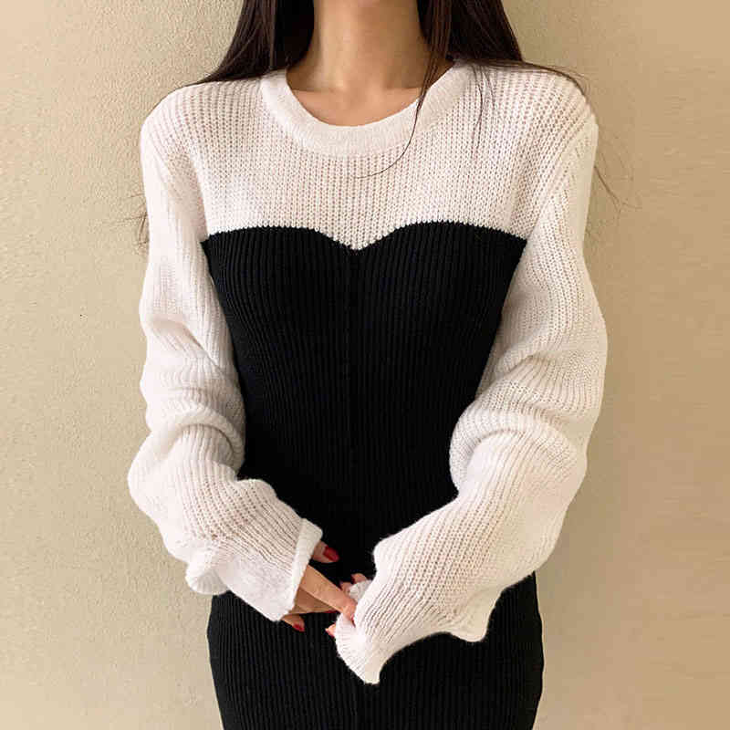 Chic Knitting Dress Woman Korean Ins Vintage Gentle Black White Contrast Stitching O-neck Long Sleeves Hem Slit Dresses, Black;gray
Chic Knitting Dress Woman Korean Ins Vintage Gentle Black White Contrast Stitching O-neck Long Sleeves Hem Slit Dresses, Black;gray