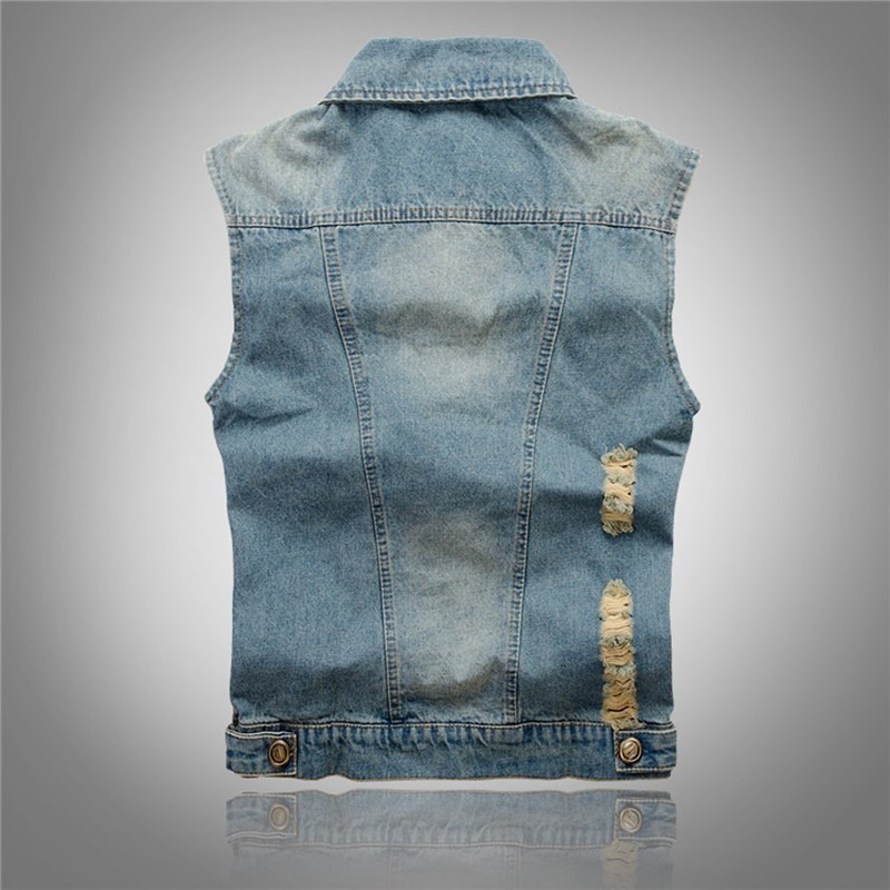 New Denim Vest Men Punk Rock Make old holes Cowboy Black Jeans Waistcoat Fashion Men Motorcycle Style Sleeveless Jeans Jack 201114