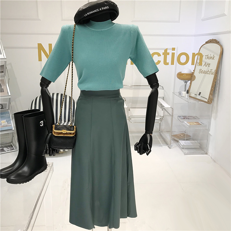 Autumn Winter new korean fashion womens solid color high waist PU leather a-line ball gown big expansion long skirt plus size S M L