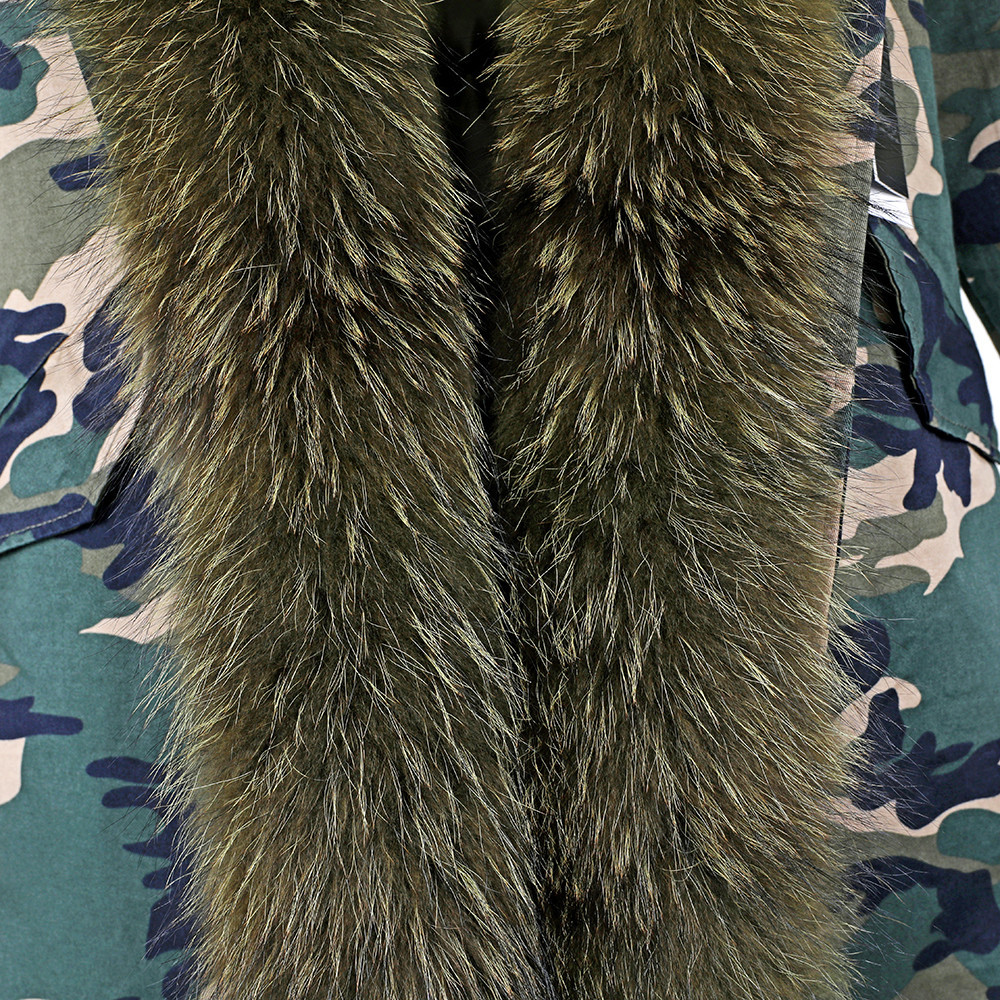 MaoMaoKong natural real raccoon fur coat jacket real raccoon fur leader hooded coat short parka long camouflage winter jacket 201029