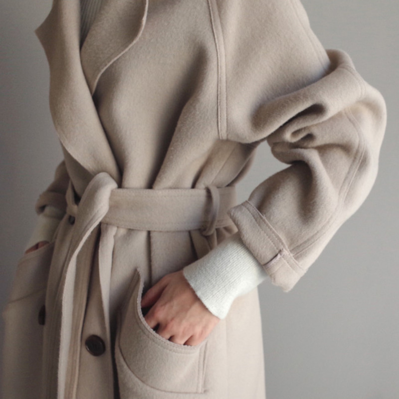 Autumn Winter Slim Long Coat Women Casual Double Breasted Woolen Coat Female Korean Elegant Office Lady Overisze Outwear 201103