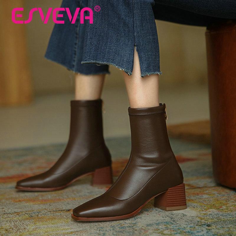 ESVEVA 2021 Microfiber Ankle Boots Women Boots Winter Women Shoes Square Toe Simple Square Heel Zipper Size 34-39, Black
ESVEVA 2021 Microfiber Ankle Boots Women Boots Winter Women Shoes Square Toe Simple Square Heel Zipper Size 34-39, Black