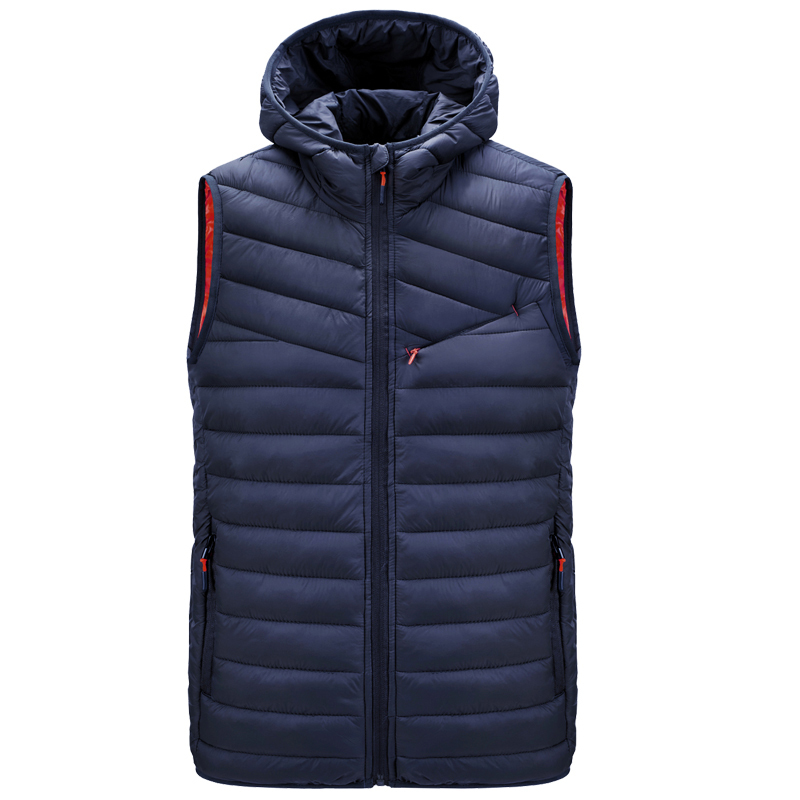 New Men's Vest Winter Down Vest Casual Waistcoat Men Light Sleeveless Jacket Plus Size 4XL Warm Men's Hooded Vest Overcoats 201114