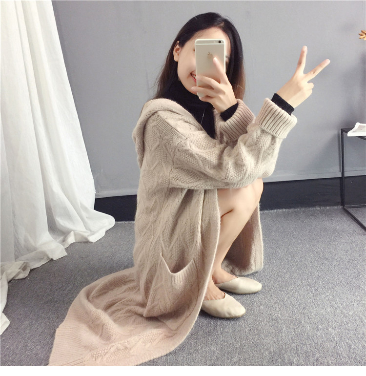 Women Long Sleeve Hooded Long Sweater Loose Knitted Sweater Coat Women Thick Cardigans Long Sweater Jumper Women Cape 201030wtt