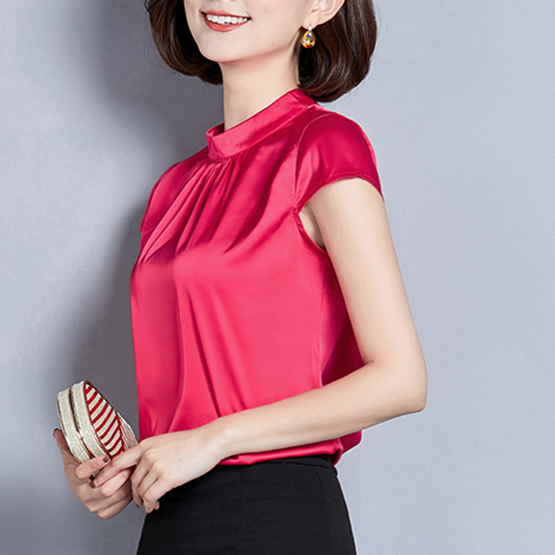 Womens Tops and Blouses Casual OL Silk Blouse Summer Loose Basic Satin Shirt Work Wear Blusas Feminina Tops Shirts Plus Size XXL T200322