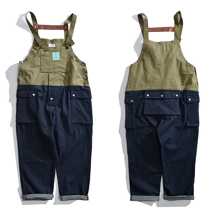 UNCLEDONJM Patchwork Denim Rompers Mens Jumpsuit Cargo Jean Overalls New One piece Suits Romper Loose fit Overalls FZ-7028 201116wtt