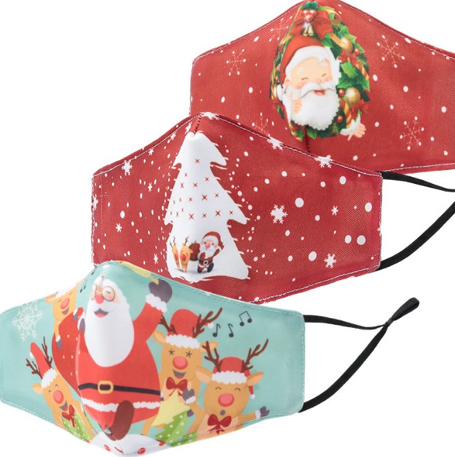 Designer Masks 20pcs/lot Christmas 3D Printing Santa Printed Cotton Fashion Mask Year Decoration