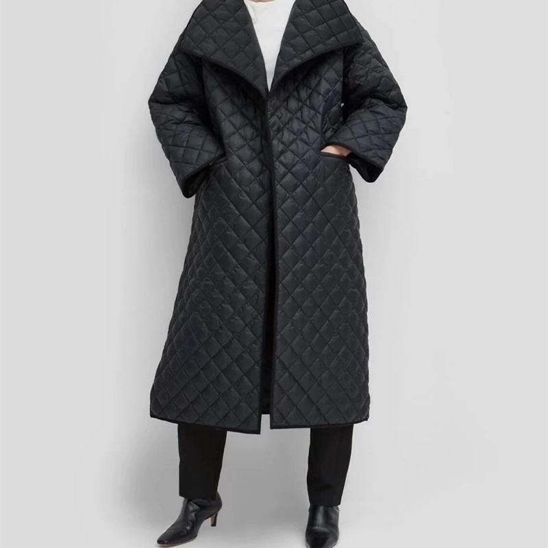 Obrix Long Casual Style Streetwear Jacket V-Neck Full Sleeve Loose Ankle Length Trendy Quilted Coat For Women 201023