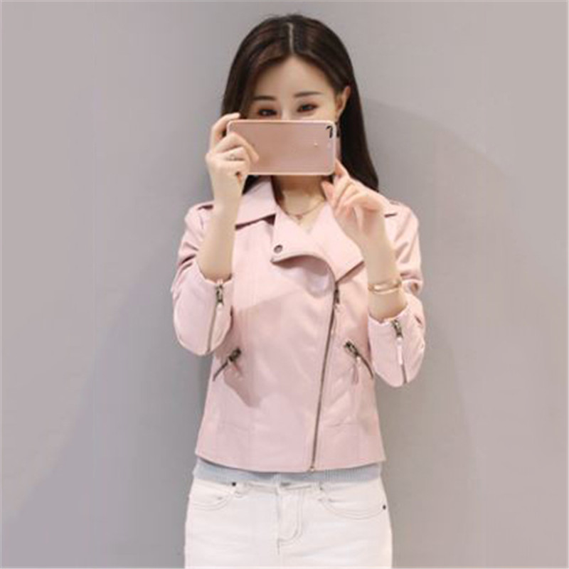 Faux Leather Jacket Women Pink Plus Size PU Coat New Autumn Fashion Korean Short Slim Moto Leather Clothing Feminina LD1206 201226