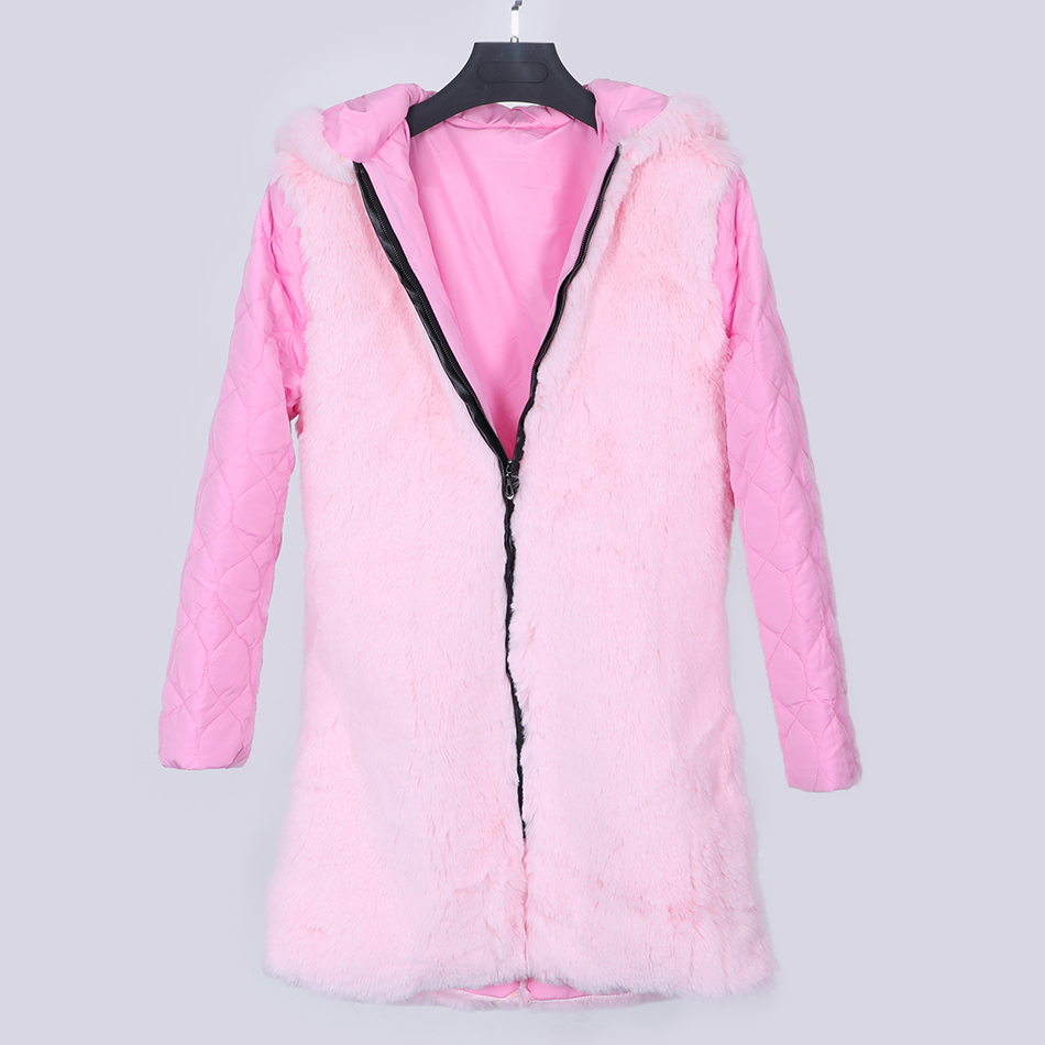 MAOMAOKONG winter women long coats with Pink real fur coat natural raccoon fur collar long parkas warm jacket women 201029