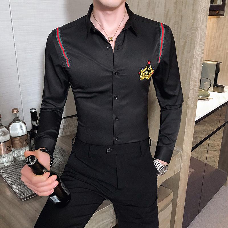 Men's Dress Shirts Camisas Homme Gold Embroidered Shirt Spring Long Sleeve Slim Fit Streetwear Fashion Nightclub Stage Clothing 5XL, White;black
Men's Dress Shirts Camisas Homme Gold Embroidered Shirt Spring Long Sleeve Slim Fit Streetwear Fashion Nightclub Stage Clothing 5XL, White;black