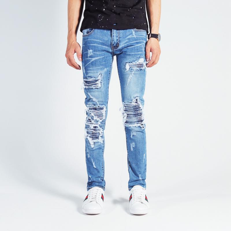 American Streetwear Men Jeans Blue Color Destroyed Ripped Jeans Men Punk Pants Elastic Patchwork Designer Hip Hop Skinny
American Streetwear Men Jeans Blue Color Destroyed Ripped Jeans Men Punk Pants Elastic Patchwork Designer Hip Hop Skinny