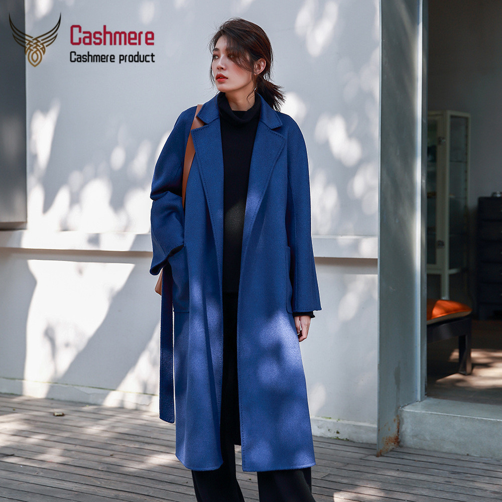 Women's winter water ripple female women long double-sided cashmere loose wool coat plus size 201102