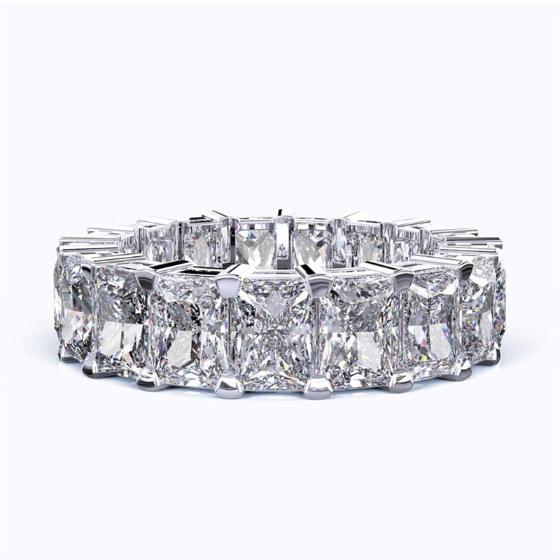 Cocktail New Arrival Unique Sparkling Luxury Jewelry 925 Sterling Silver Radiant Cut White Topaz CZ Diamond Women Wedding Band Ring Gift