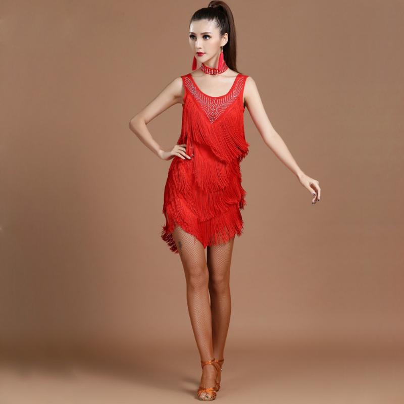 Stage Wear Top Grade 2021 Women Dance Clothes Salsa Samba Dress V-neck Fringes Beaded Latin Dresses With Earrings
