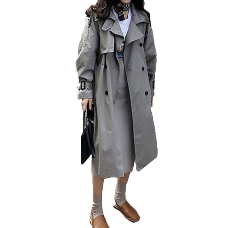 Abrigos Spring Autumn Korean Fashion Double Breasted Mid-long Trench Coat Mujer Loose Belt Large Size Windbreak Outwear T200319