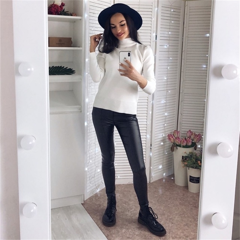 Women Thin Velvet PU Leather Pants New Female Elastic Stretch Faux Leather Skinny Pencil Pant Tight Trouser Autumn Winter 201102