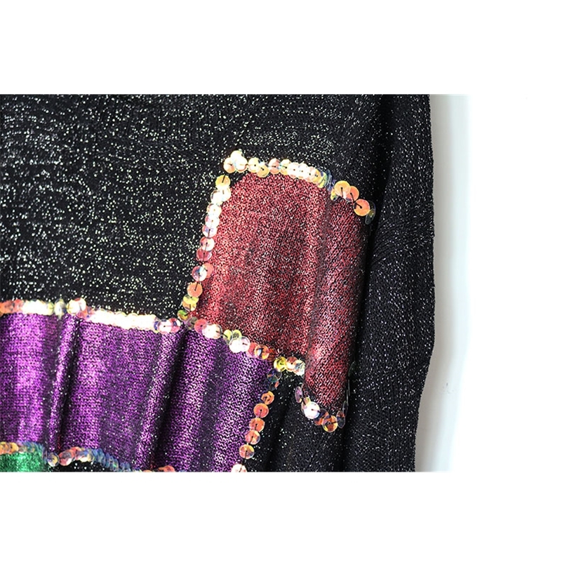 Tassel Hem Knitted Sweater Vintage Sequin Elegant Korea Fashion Autumn Patchwork Minority Style Sweater 201225