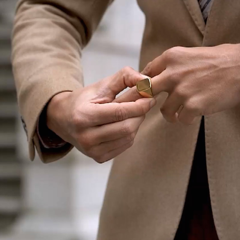 Men Club Pinky Signet Ring Ornate Stainless Steel Band Gold Tone Male Jewelry