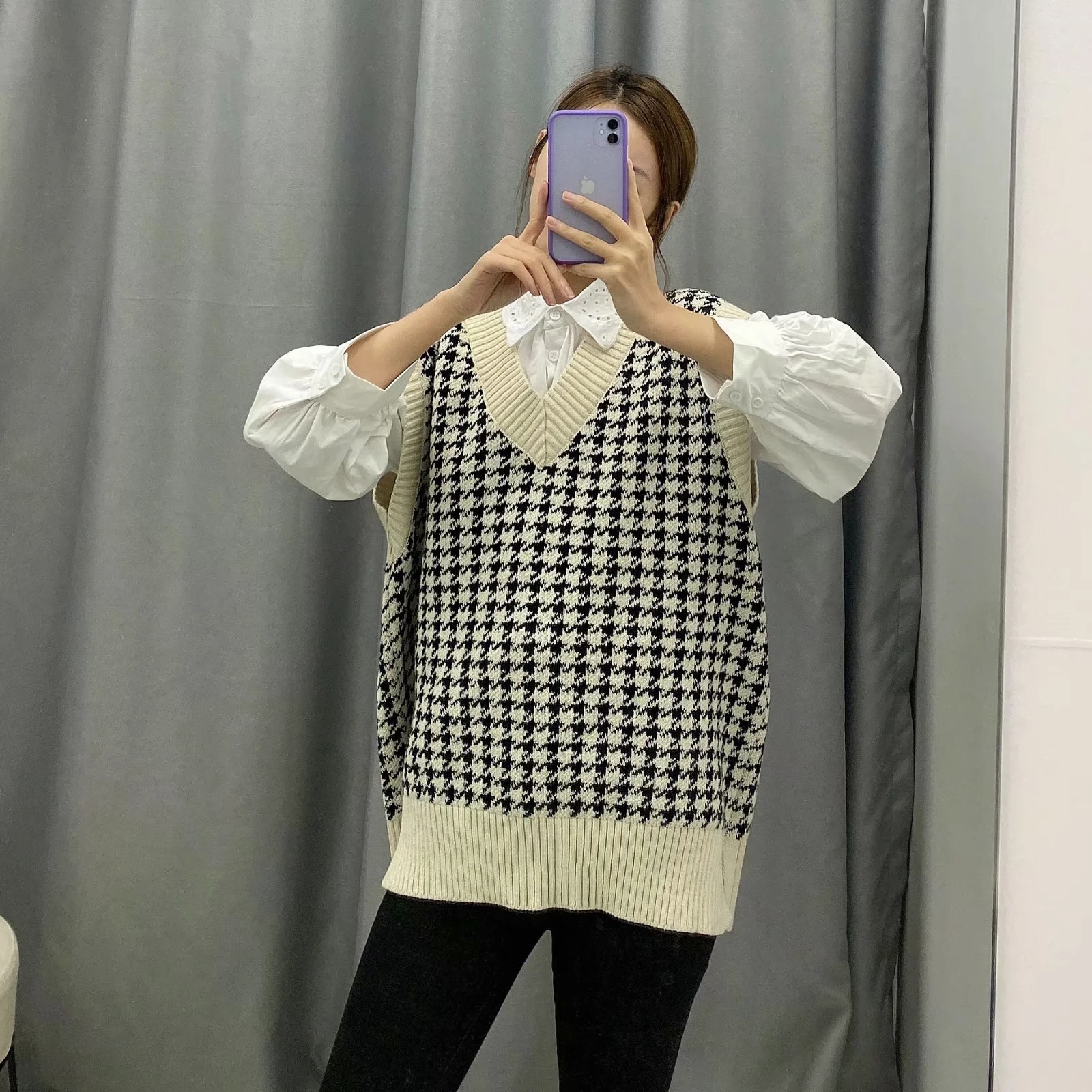 Oversized Knitted Vest Sweater women V Neck Sleeveless Waistcoat autumn winter v neck Loose Chic knitted sweater 201111wtt
