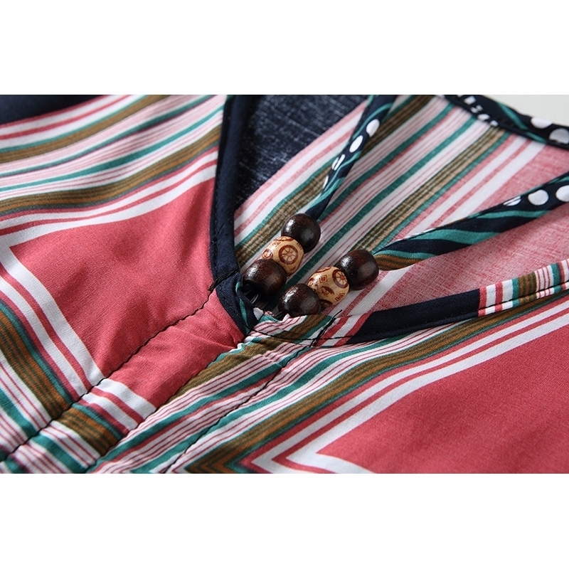 Summer New Vintage Ladies Fashion Blending Bohemia Printed Halter Vneck Midcalf Dres Beading Aline Dress T200526