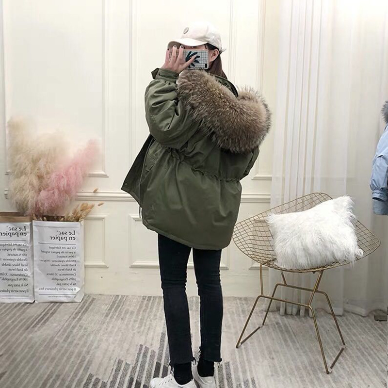 FTLZZ White Duck Down Coat Women Winter Jackets Large Natural Raccoon Fur Hooded Parkas Female Sash Tie Up Warm Snow Outwear 201023