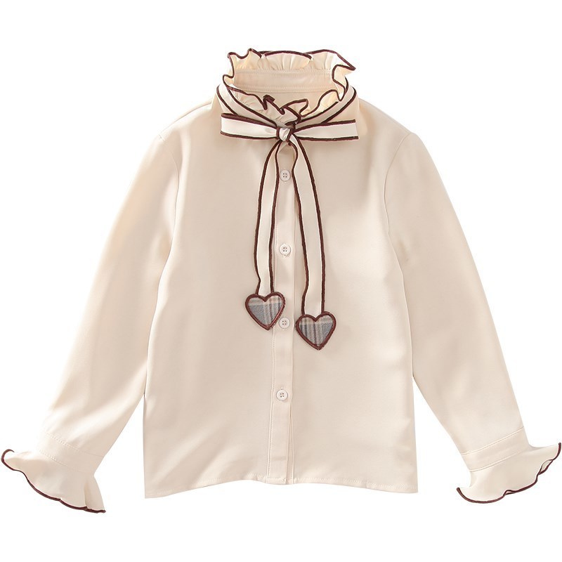 Spring Baby Girls Blouses Kids Bowknot Collar Cotton Shirt Teen Long Sleeve Tops Teenager Blouse 4 5 6 7 8 9 10 14Years 220228