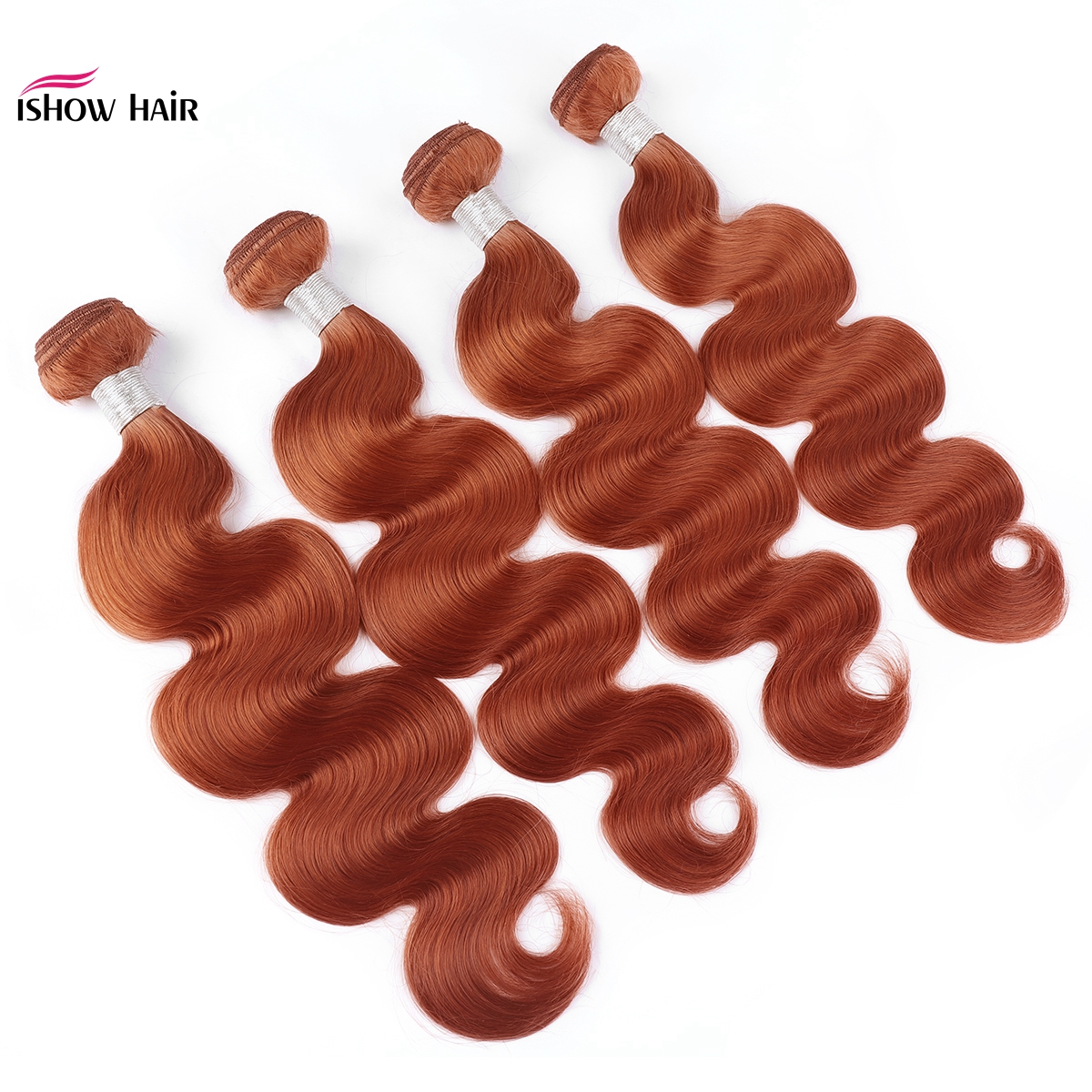 Ishow Hair Weaves Weft 4 bundles for Women All Ages Orange Ginger #350 Brazilian Peruvian Virgn Human Hair Extensions 8-28inch