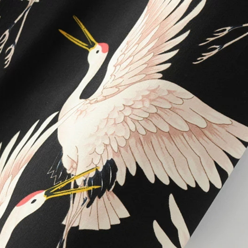 Vintage Women Red Crowned Crane Printing Wide Leg Pant Loose Comfortable Trousers P152 201113