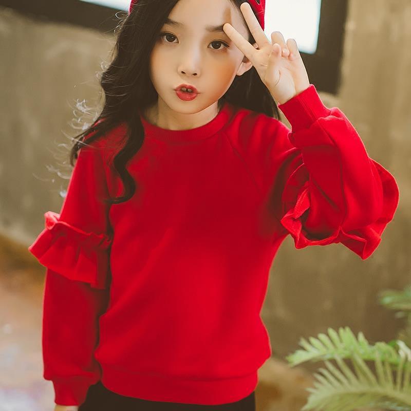 2020 New Cute Fashion Girls Red Sports Suit Set 2pcs Autumn Long Sleeves Size for 4 6 8 10 11 12 13 Years old Kids Clothing SetX1019