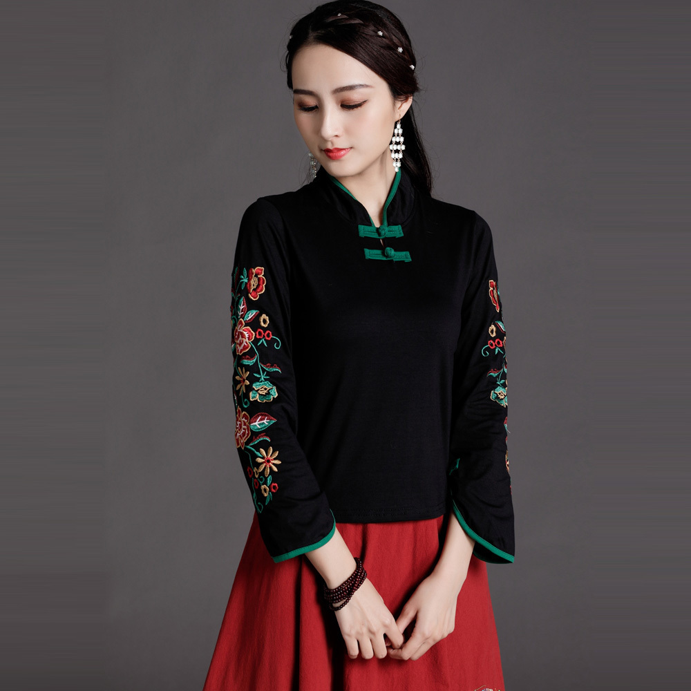 spring autumn female Long-sleeved T-shirt embroidered Indie Folk women's Chinese style Mandarin Collar button-down shirt tops Y200111, Burgundy
spring autumn female Long-sleeved T-shirt embroidered Indie Folk women's Chinese style Mandarin Collar button-down shirt tops Y200111, Burgundy